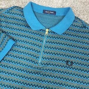 Fred Perry Mens XL Multicolor Zig Zag Striped Stretch Knit Quarter Zip Polo SS